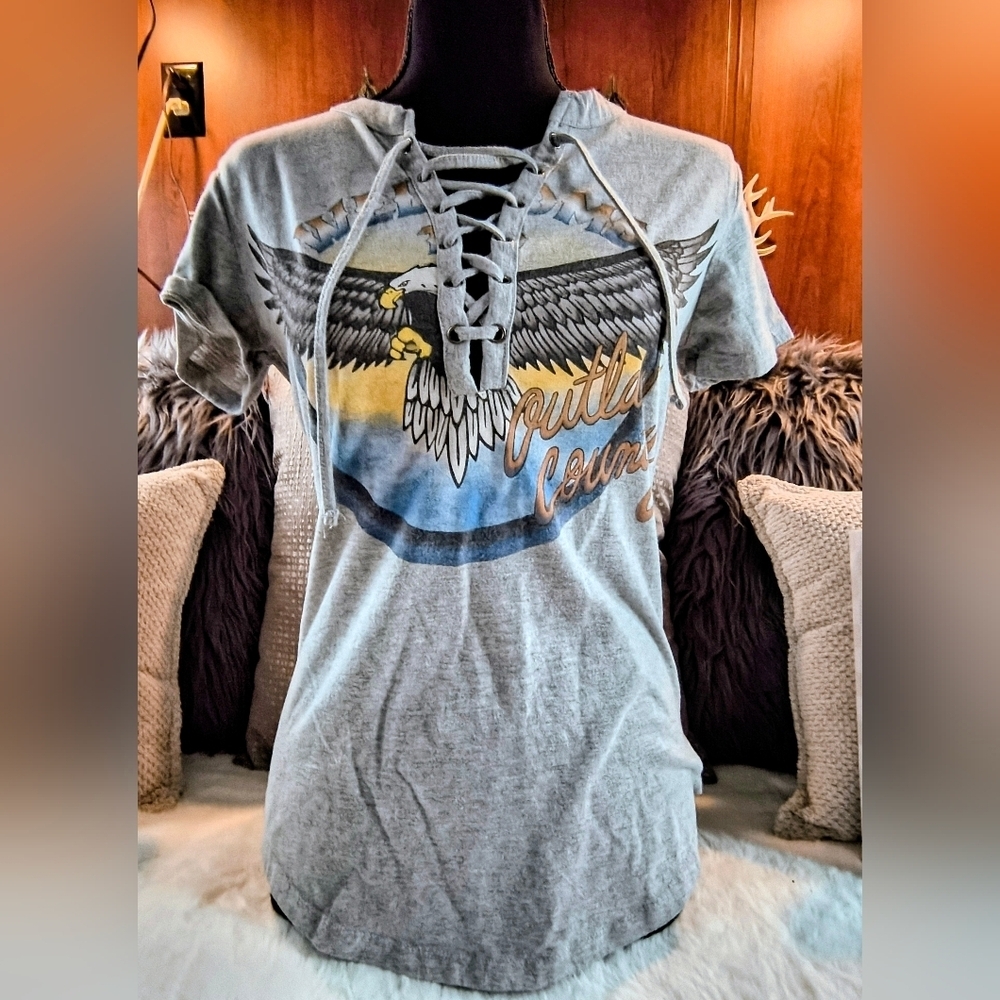 Freeze Gray Eagle Graphic Lace Up Tee